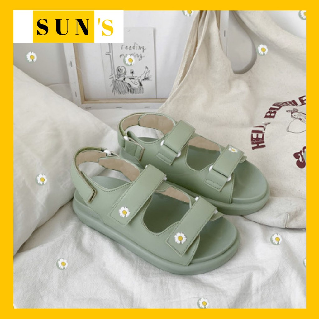 Sandal nữ quai ngang hoa cúc đế bằng