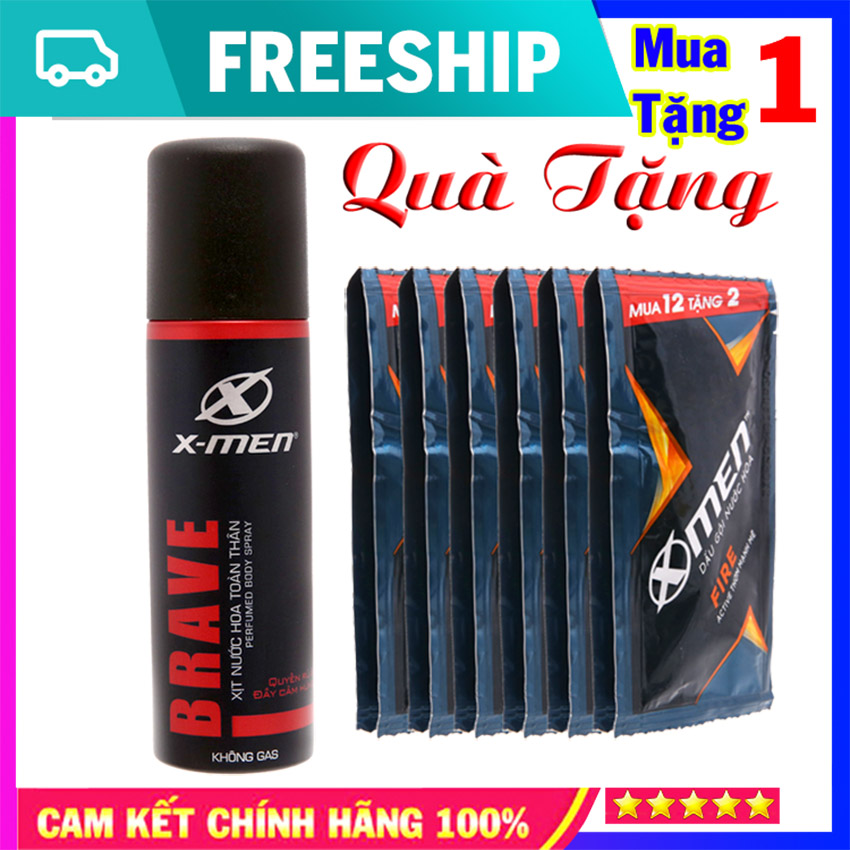 Xịt nước hoa toàn thân X-Men Brave 100ml [TẶNG KÈM] 7 Gói Dầu Gội Xmen Fire 5ml