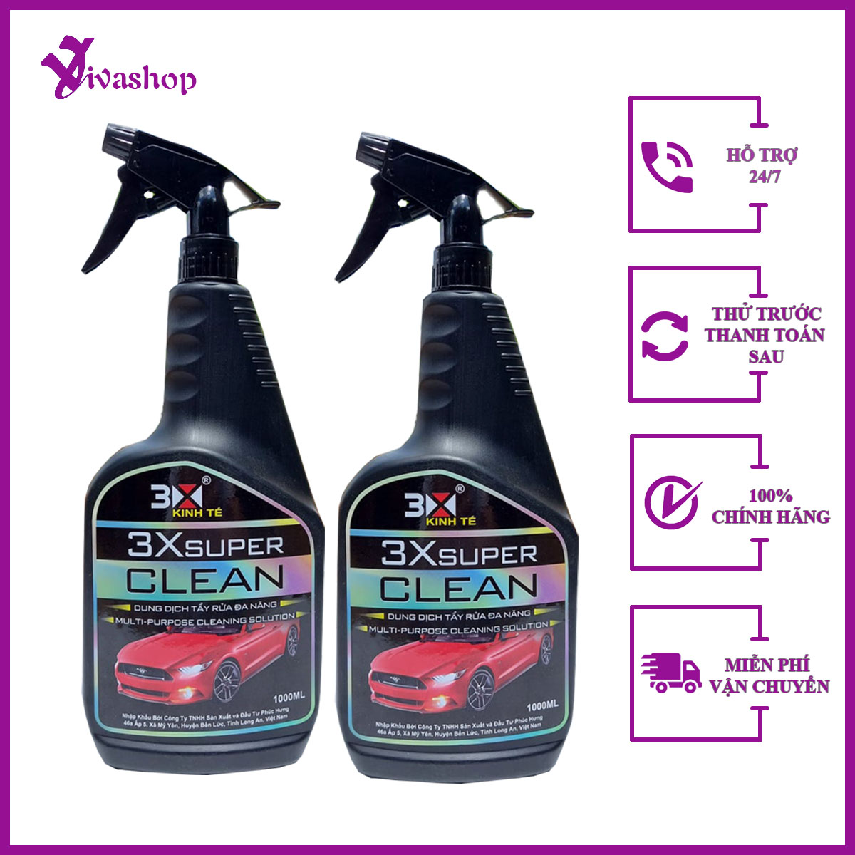 Dung dịch nước tẩy rửa xe máy, dầu nhớt 3x super clean 1000ml.