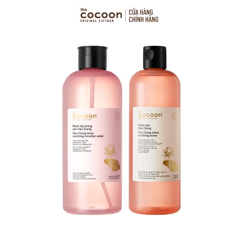 COMBO Supersize Nước Tẩy Trang Sen Hậu Giang sạch bụi siêu mịn PM1.0 Cocoon 1000ml + Bigsize Nước sen (toner) Hậu Giang 500ml