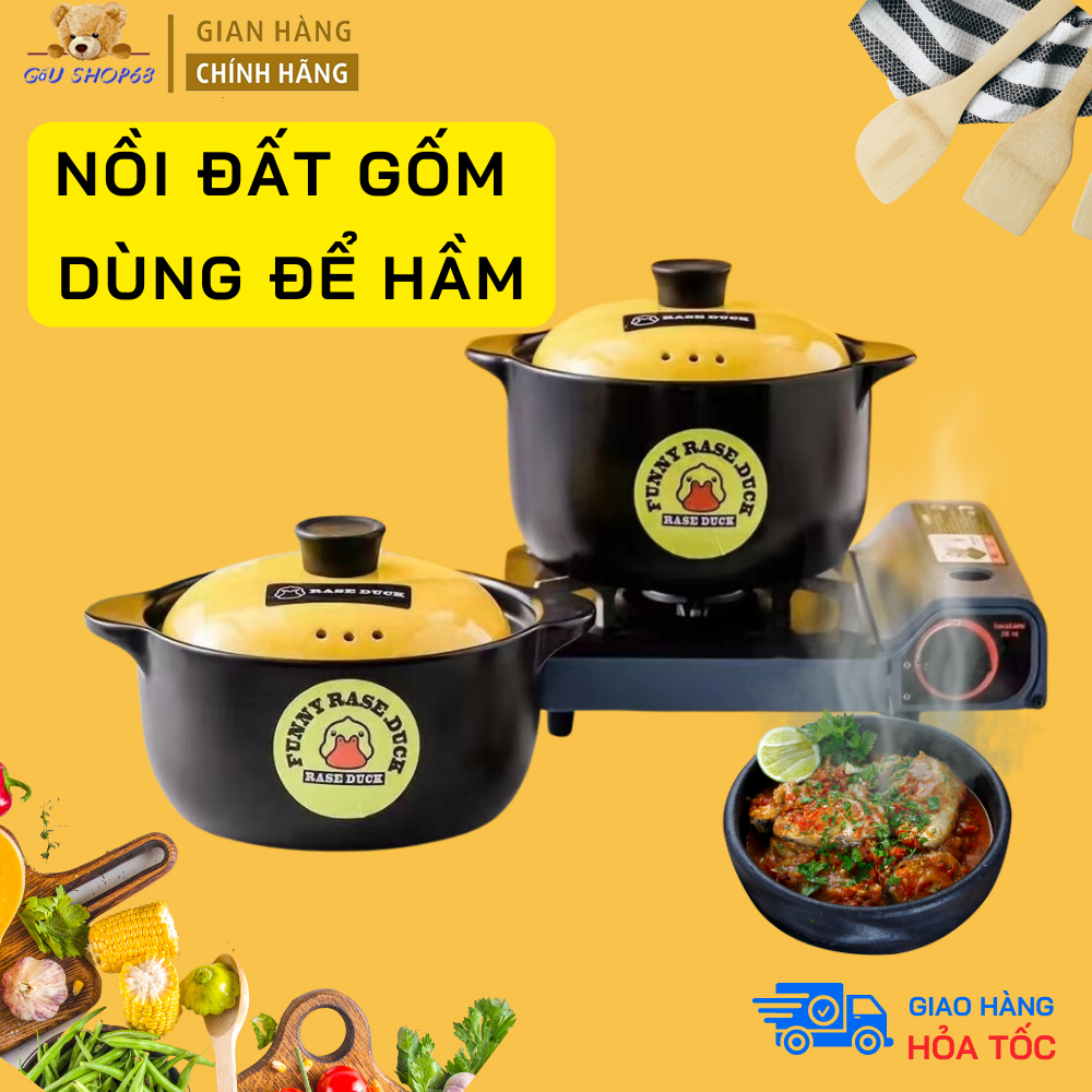 Nồi Đất Tráng Men Sứ Vịt Vàng,Nồi Đất chống dinh  Nấu Bếp Từ Bếp Ga  kho cá-thịt nhiệt độ cao siêu thơm ngon, dễ dàng vệ sinh, nồi hầm gạo, nồi nấu cháo, nồi đất kho quẹt, nồi kho tộ cực ngon, giữ nóng lâu,