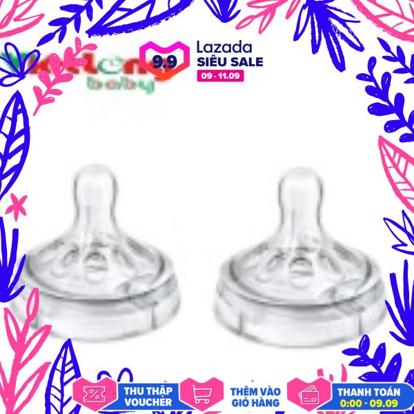 Bộ 2 núm ty mô phỏng tự nhiên Silicone cho trẻ từ 1 tháng tuổi Philips Avent 652.27-2 lỗ