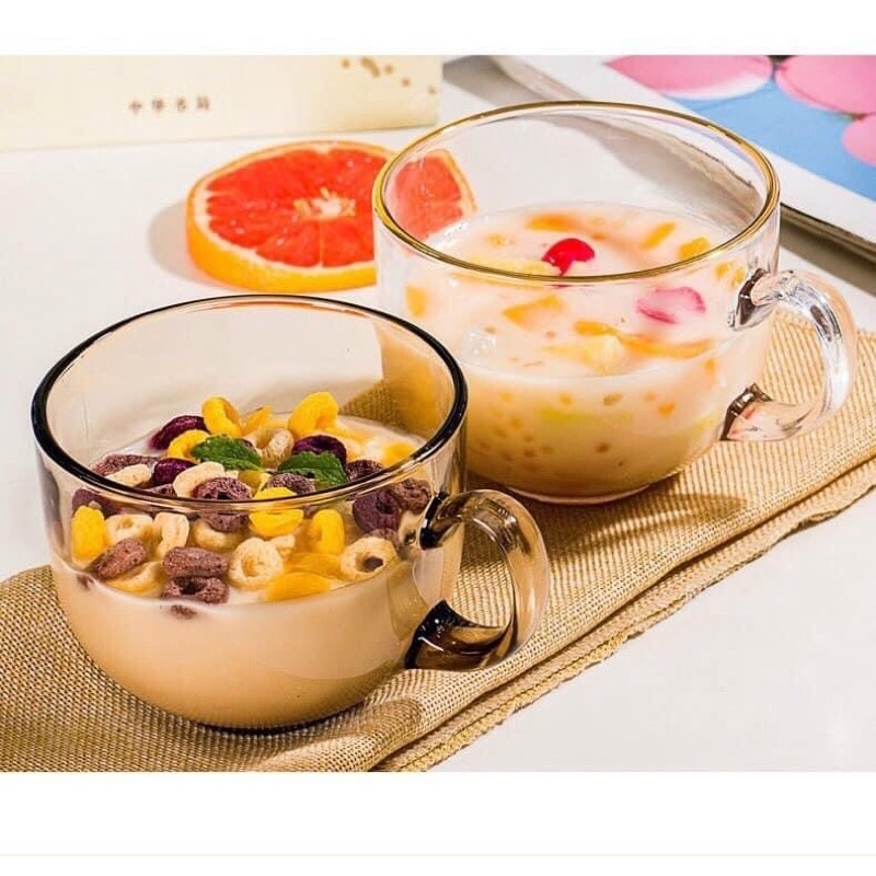 Combo 2 Cốc thuỷ tinh màu hổ phách có tay cầm-Cốc Hổ Phách 470ml/1 cái