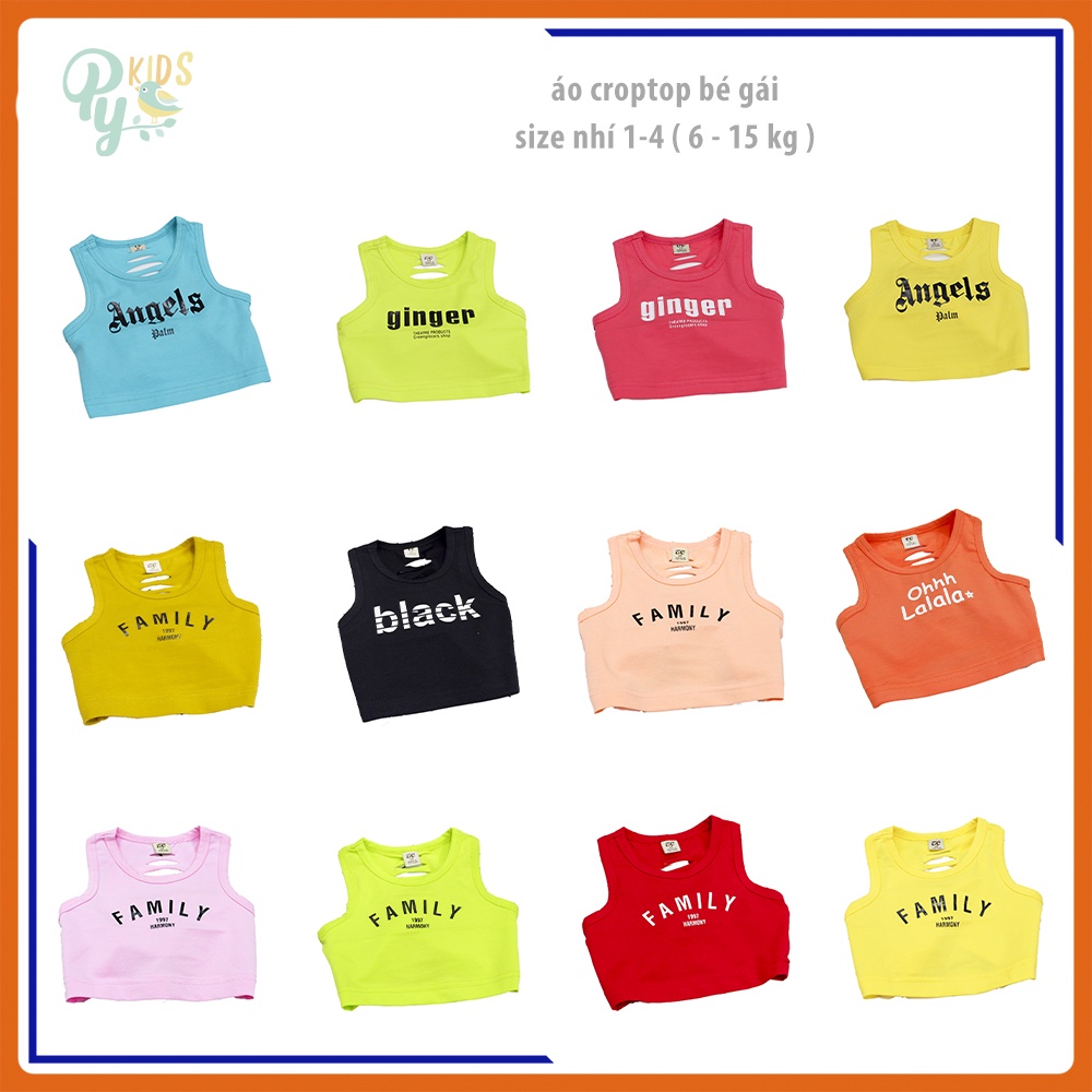 Áo croptop  áo sát nách hở rốn bé gái từ 7-15kg, in chữ hở lưng mẫu mới 2021