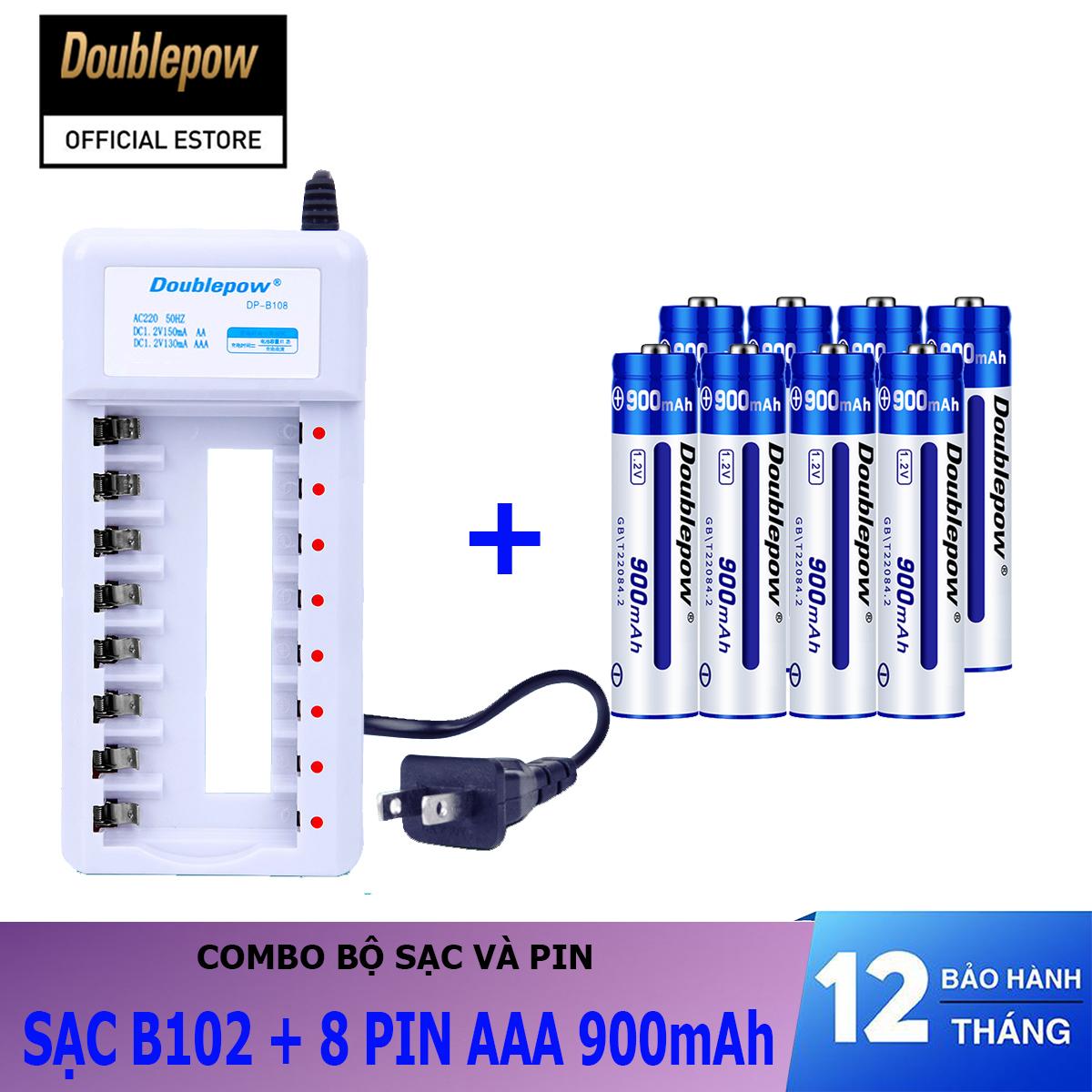Combo sạc pin 8 cổng B108 và 08 viên pin sạc AAA 900mAh - Doublepow