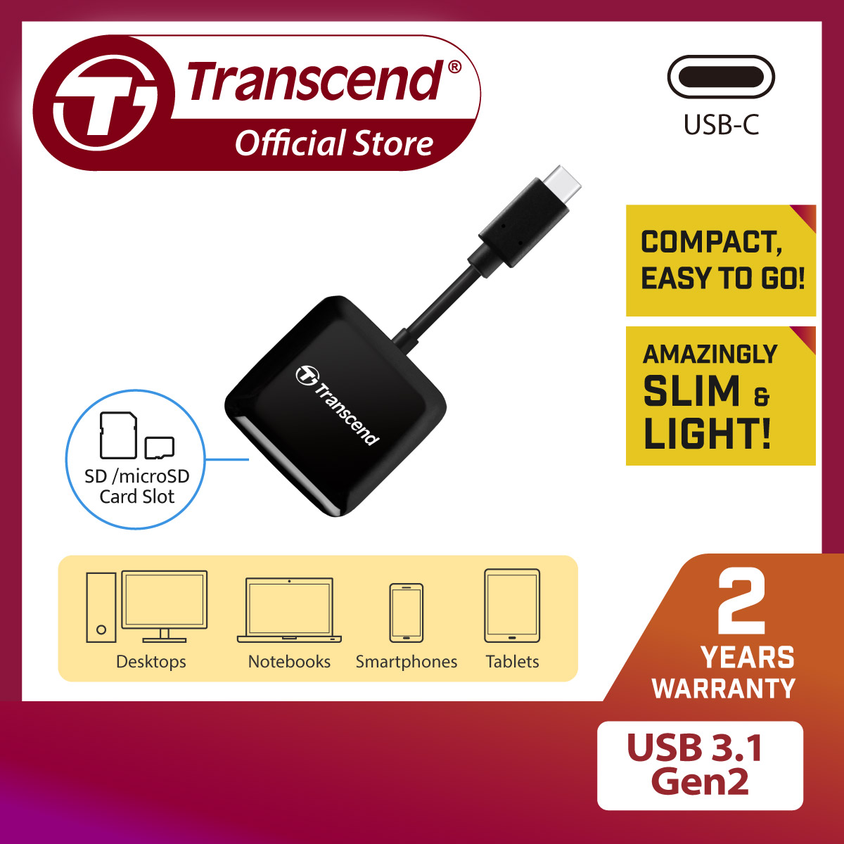 Đầu đọc thẻ nhớ Type C Transcend TS-RDC3 hỗ trợ thẻ MicroSD / SD