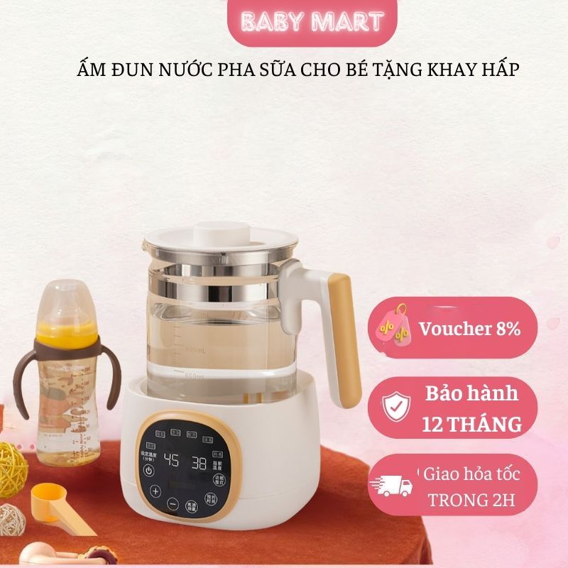Máy đun nước pha sữa siêu tốc khử clo có hiển thị nhiệt độ máy hâm sữa tiệt trùng bình sữa hâm thức ăn ấm đun nước pha sữa giữ nhiệt dễ dàng điều chỉnh nhiệt độ dung tích 1l