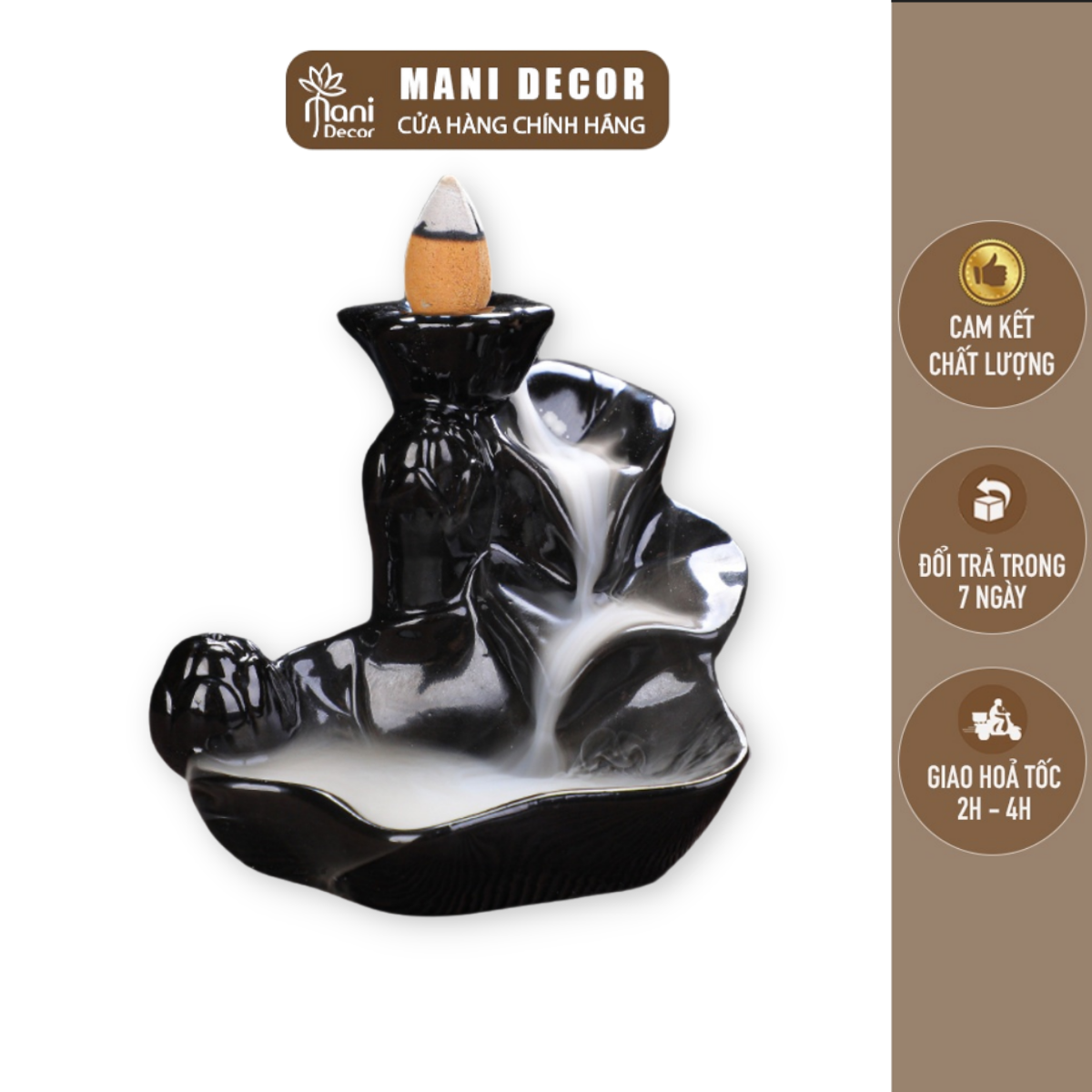 Thác khói ngược - lư xông nụ trầm hương gốm tráng men bóng - Mani Decor