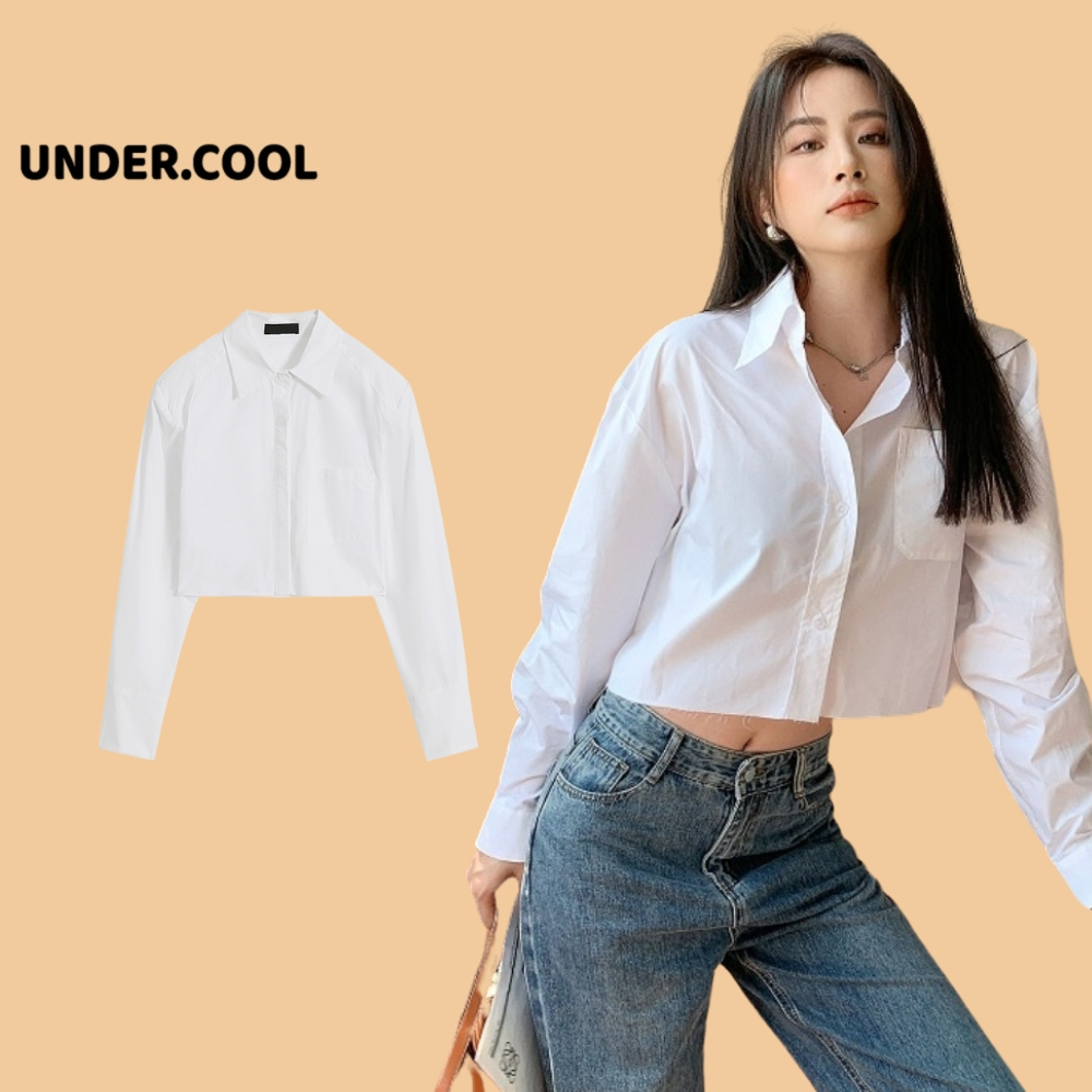 145,000₫｜-50%｜Sale 15-21.08｜Áo Croptop Sơ Mi Trắng Dài Tay UNDERCOOL