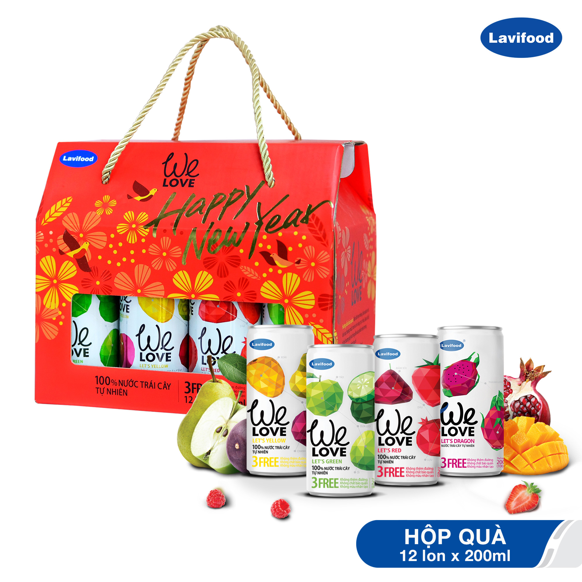 [HỘP QUÀ 12 LON] MIX 4 LOẠI Nước Trái Cây Tự Nhiên WE LOVE – Lavifood