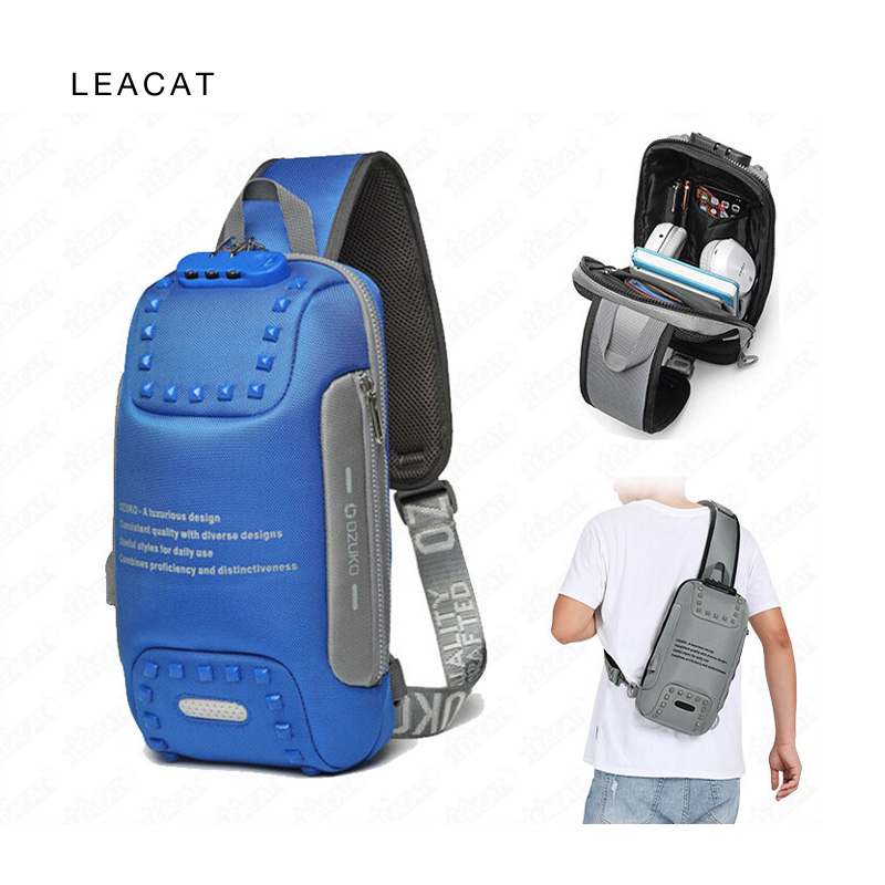 Túi Đeo Chéo OZUKO Bằng Vải Oxford Cho Nam, Túi Đeo Trước Ngực Chống Trộm USB Đa Chức Năng Chống Thấm Nước