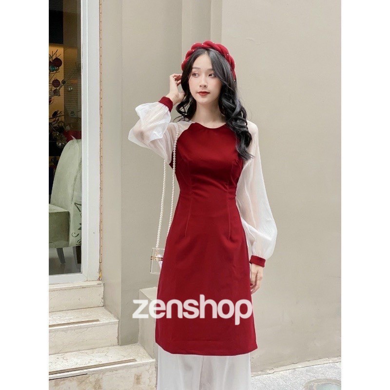 Áo dài cách tân chất nhung cứng phối quần tuyết nhung siêu duyên dáng jenny dxx5