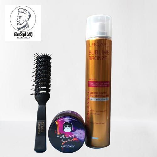 [ Tặng Lược ] Combo Gôm  Xịt Tóc Lorel Sublime Bronze 320ml + Sáp Vuốt Tóc Volcanic Clay ( Đen )