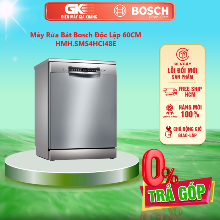 Máy Rửa chén Bosch Độc Lập 60CM SMS4HCI48E Series 4 - [HCM] [Trả Góp] - Rổ thứ 3, Chương trình vệ sinh máy, Điều khiển bằng điện thoại qua App Home connect - GIAO HÀNG TOÀN QUỐC - NGOÀI HCM TÍNH PHÍ