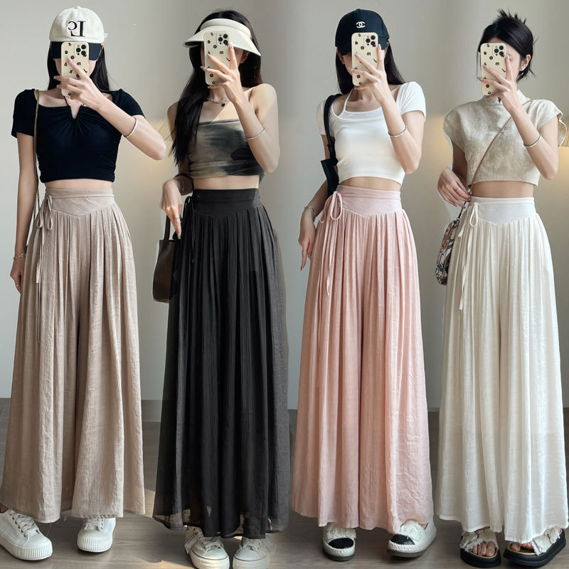 (size tơi 65kg)Quần suông đũi ống rộng buộc dây eo chất mềm mướt mát co giãn dáng dài.