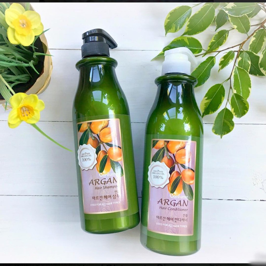 Bộ dầu gội xả thảo dược phục hồi tóc hư tổn confume argan 750g + cặp gội - xả