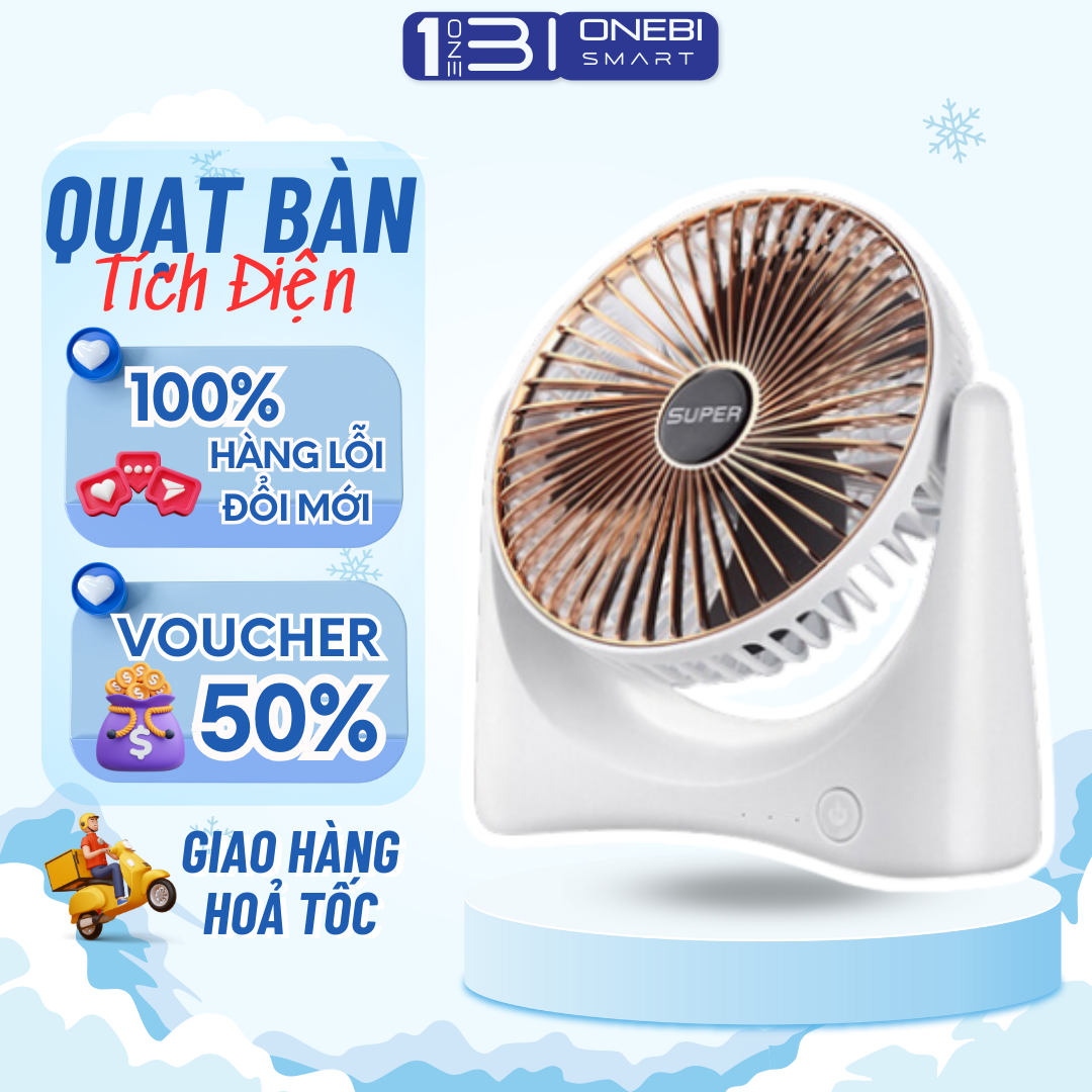 Quạt để bàn tích điện super fan, quạt sạc điện super fan, quạt để bàn 3 chế độ mát xoay 360 độ