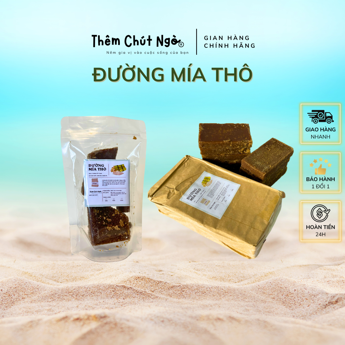 Đường mía thô, Đường mía organic, sản xuất thủ công, không chất phụ gia hay chất tạo màu, dùng nuôi Scoby Kombucha