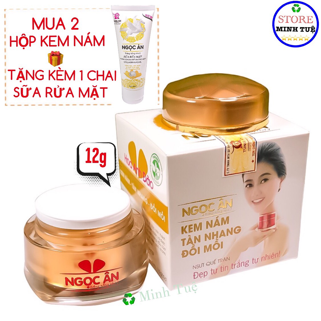 Kem nám tàn nhang Ngọc Ân đồi mồi trắng da đẹp tự tin trắng tự nhiên (12g), Mua 2 tặng 1, kem ngcoj ân.