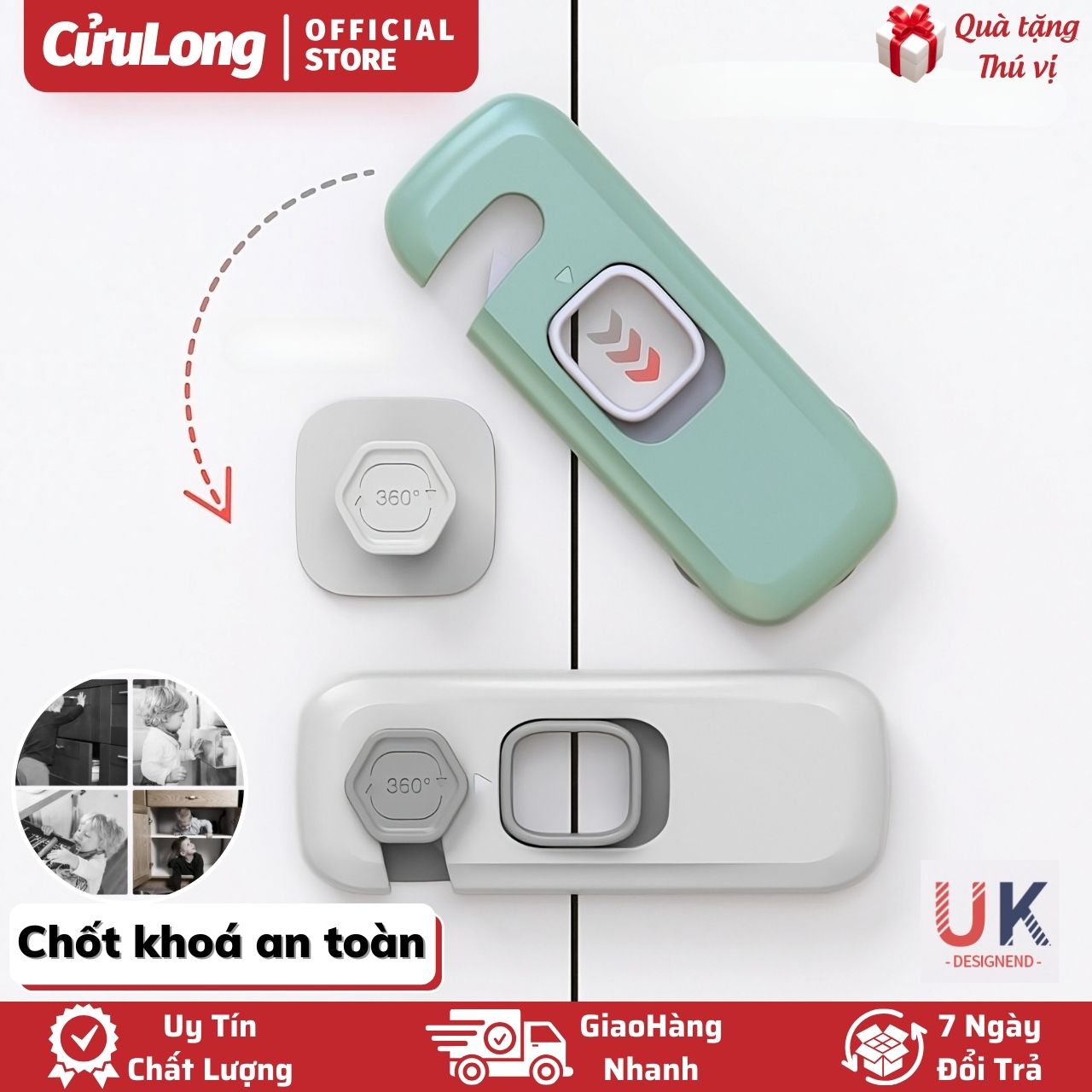 Khoá cài cửa tủ 360 chốt an toàn trẻ em dán keo không cần khoan chuyên khóa cửa tủ lạnh