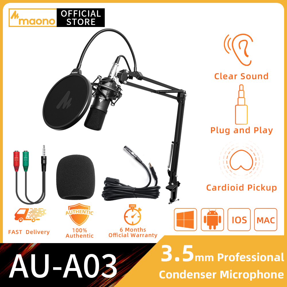 MAONO AU-A03 Condenser Microphone Professional Podcast Studio Microphone Audio 3.5mm Computer Mic for YouTube Karaoke Gaming Recording