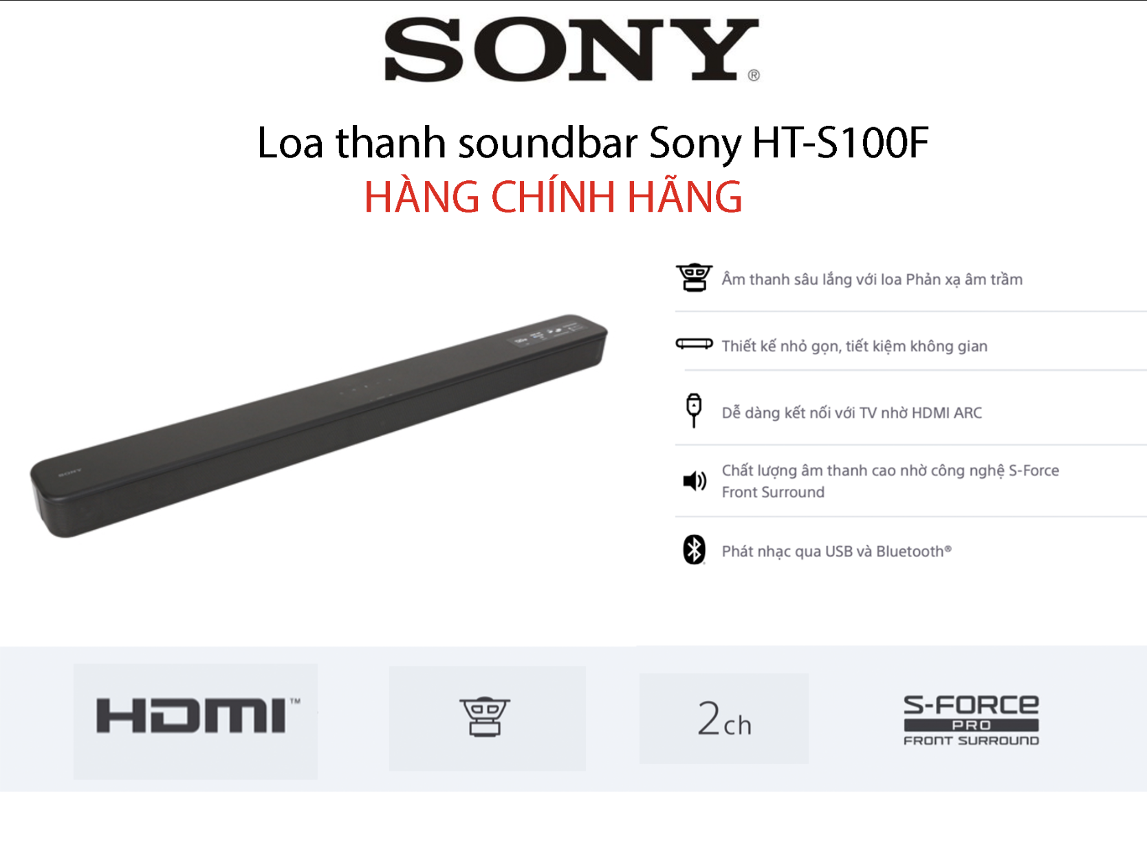 [CHÍNH HÃNG] Loa thanh Soundbar Sony 2.0 HT-S100F