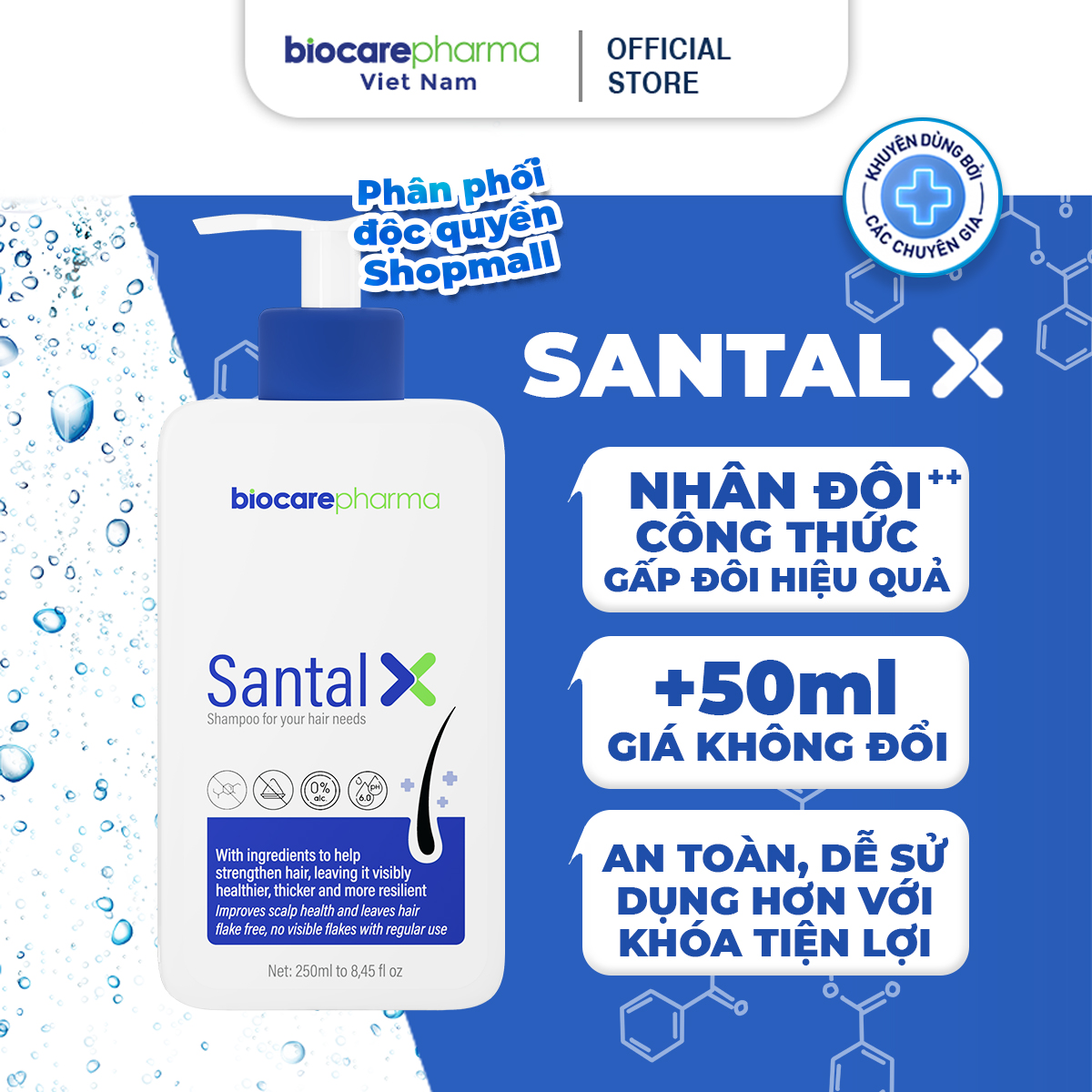 Dầu gội sạch gàu cho da đầu gàu nấm ngứa SANTAL X Biocarepharma 250ml.