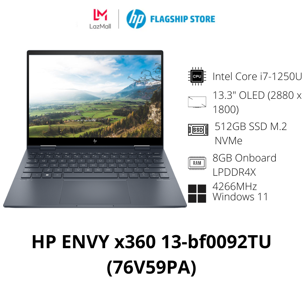 Laptop hp envy x360 13-bf0092tu,core i7-1250u,8gb ram,512gb ssd,intel graphics,13.3"2.8k touch,webcam,pen,win11 home 64,space blue,1y_76v59pa - hàng chính hãng