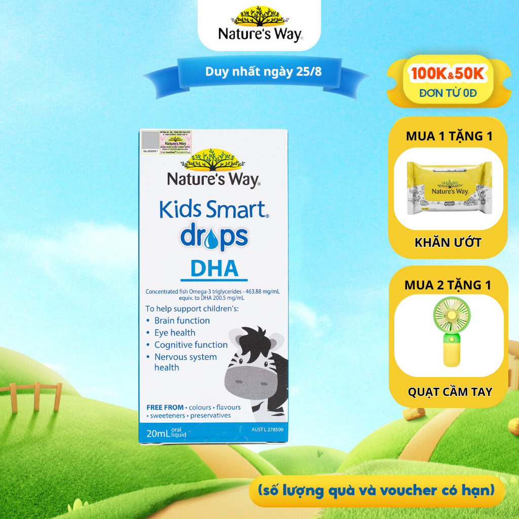 Dha nature's way kids smart drops dha dạng giọt giúp tăng iq, phát triển não bộ cho bé 20ml/lọ