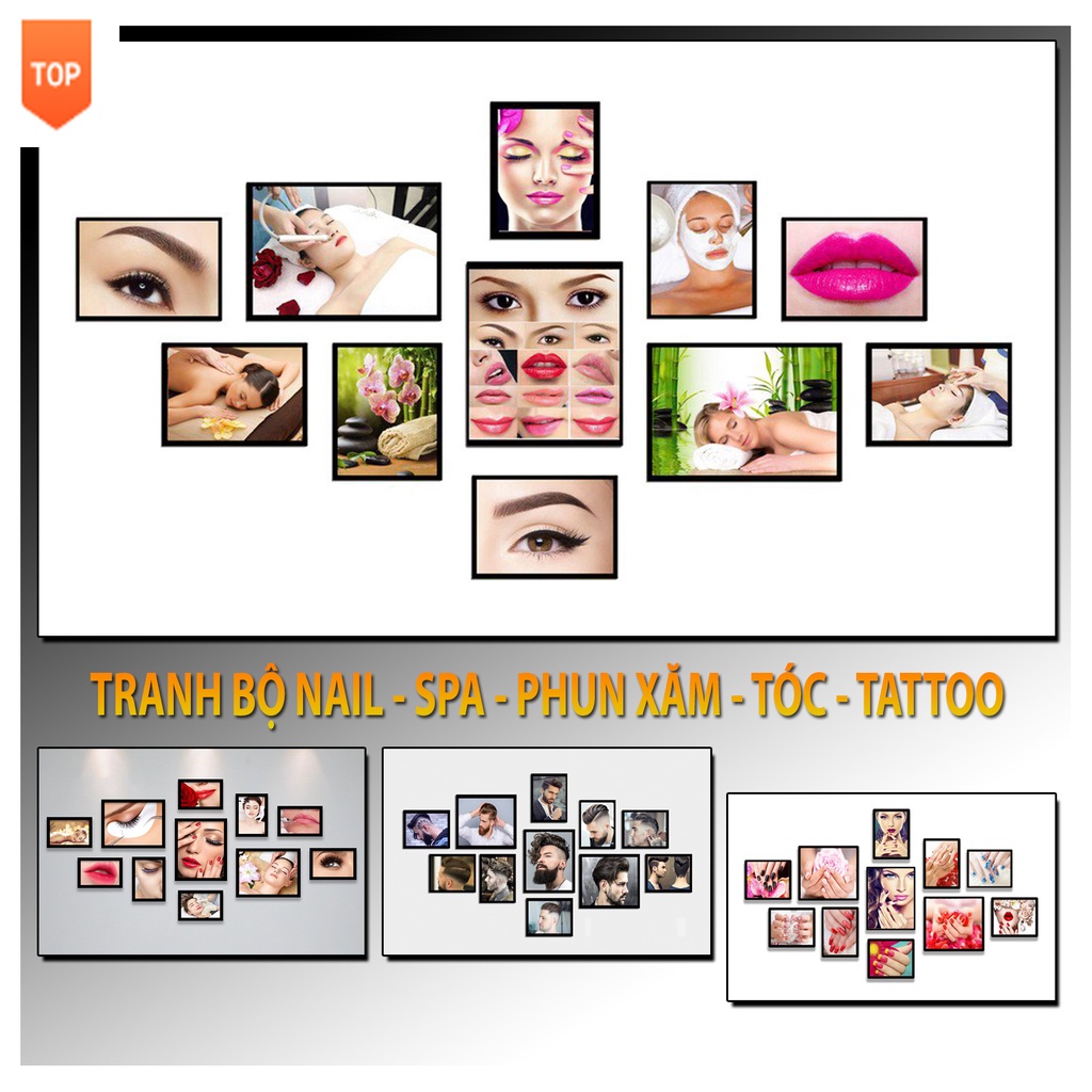 Bộ 11 tranh spa - phun xăm -nail -makeup-thẩm mỹ- tóc - tatoo miễn phí in ảnh, tranh dán tường , tranh treo tường