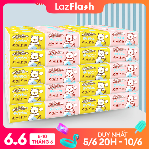 [GIẢM ĐẾN 20% XU] Khăn giấy 80 gói giấy ăn thêm dày 100% bột gỗ nguyên sinh thương hiệu mini bear Nhật Bản