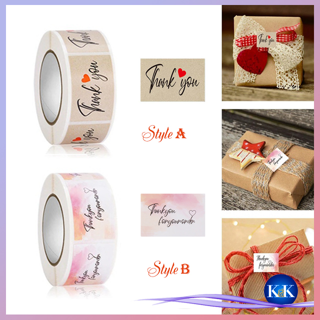 ❧K&K☙ Set 100 miếng dán in chữ Thank You 25x37 mm