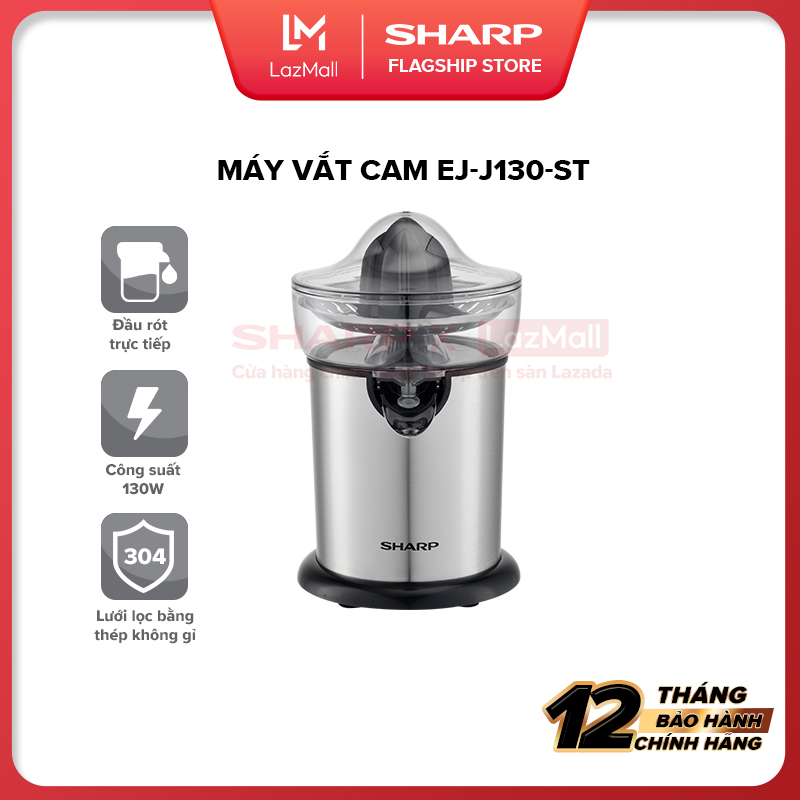 Máy Vắt Cam Sharp EJ-J130-ST Đầu Rót Trực Tiếp 130W [Kiểu Dáng Gọn Đẹp, Hiện Đại, Thiết Kế Sang Trọng, Lưới Lọc Bằng Thép Không Gỉ] - Hàng Chính Hãng Bảo Hành 12 tháng