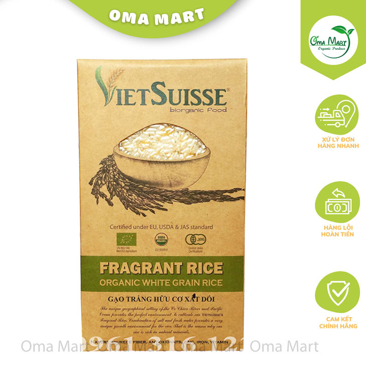 Gạo Trắng Xát Dối Hữu Cơ VietSuisse 1kg