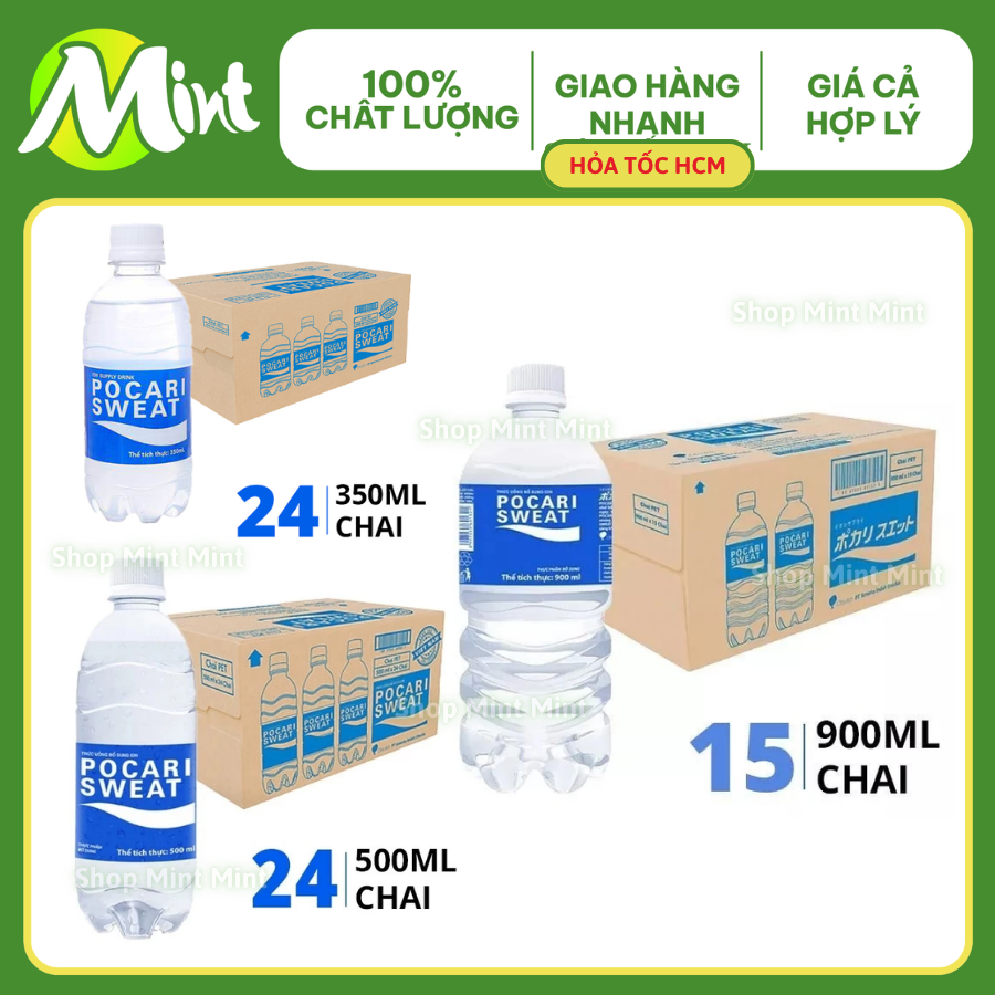 Thùng 24 chai Nước khoáng bổ sung i-on Pocari Sweat_Chai 350ML 500NL Thùng 15c x900ML_Mint Mint