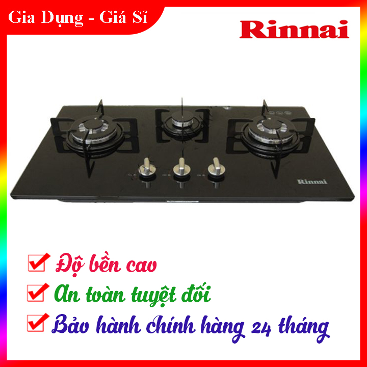 Bếp gas âm Rinnai RVB-312BG - Bếp 3 lò - Ngắt gas tự động - màu đen