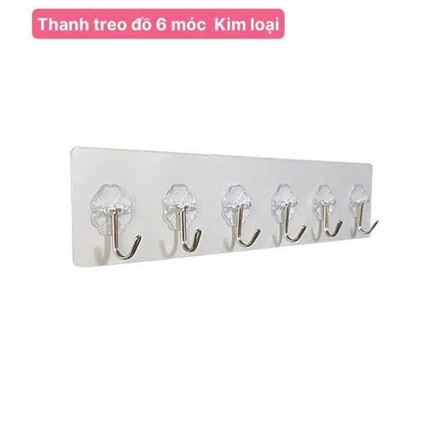Combo 4 Thanh Kim Loại Dán Tường 6 Móc Treo Đồ