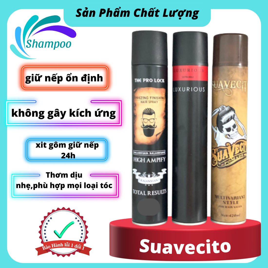 Combo 3 keo xịt tóc nam luxurious the pro lock suavecito tạo kiểu tóc bồng đẹp
