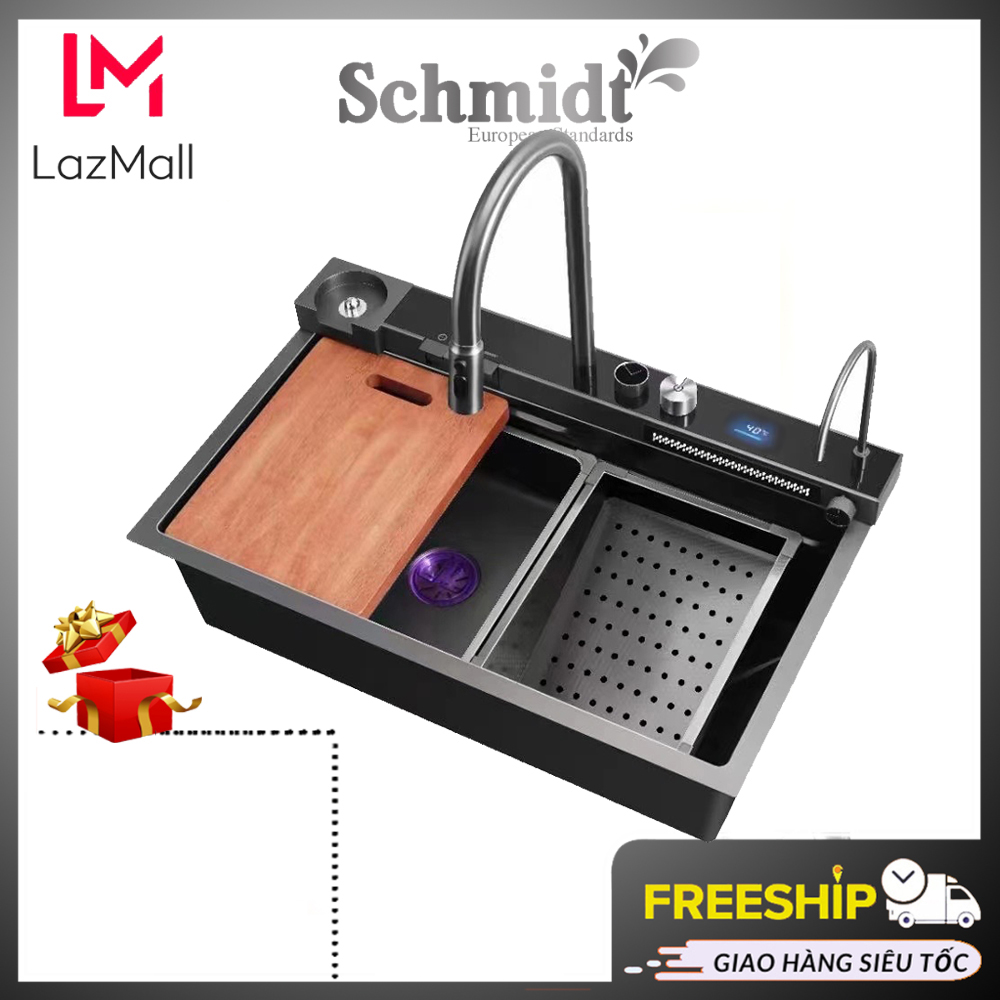 Chậu Rửa Chén Bát Một Hố Lớn 75x46x23 Schmidt Inox 304 Mạ Nano Đen. Bộ Sản Phẩm Đầy Đủ Như Ảnh. Bảo Hành Chính Hãng