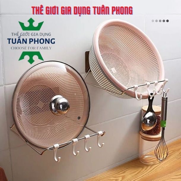 Giá treo thau rổ dán tường, móc treo thau chậu bằng inox không cần khoan vào tường