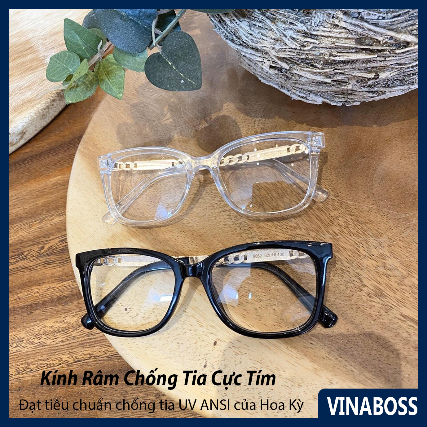 Kính giả cận nam nữ Hàn Quốc gọng kim loại cao cấp VN8062 - Gọng kính cận nam nữ không độ tròng chống tia UV - Tặng kèm hộp đựng và khăn lau