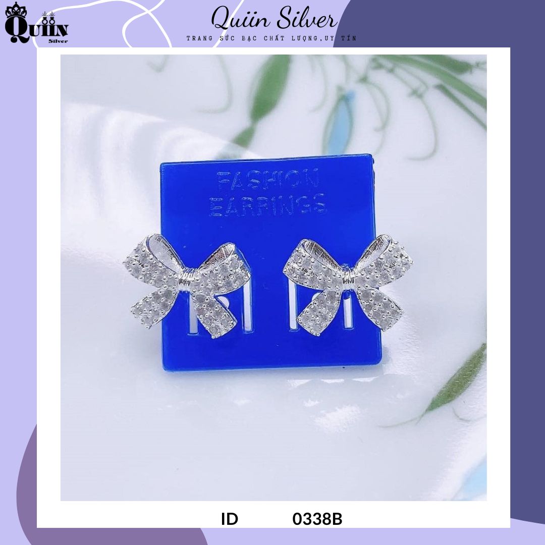 Bông tai/khuyên tai bạc ta, bạc s925 quiin - hình nơ dành cho nữ 0338b