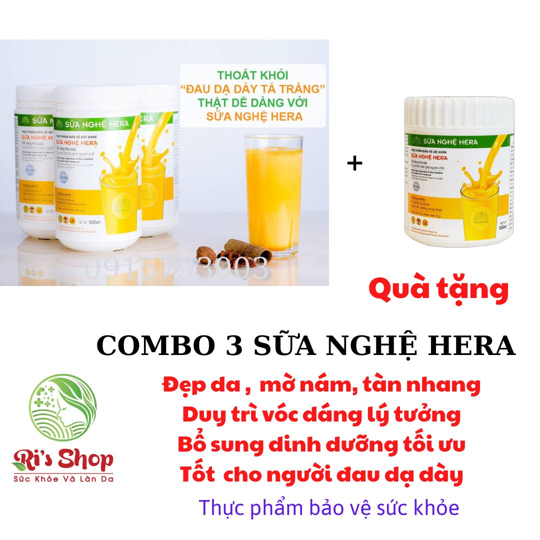 Combo 3 sữa nghệ hera 500g + tặng sữa nghệ 100: sáng da - hết đau bao tử - tăng cường sức khỏe