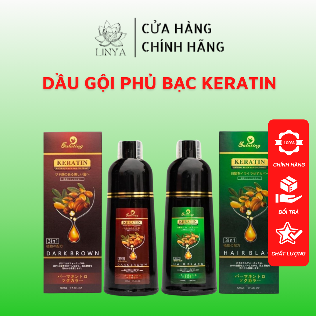 Dầu gội phủ bạc nâu +đen keratin dầu gội phủ bạc keratin cao cấp 500ml