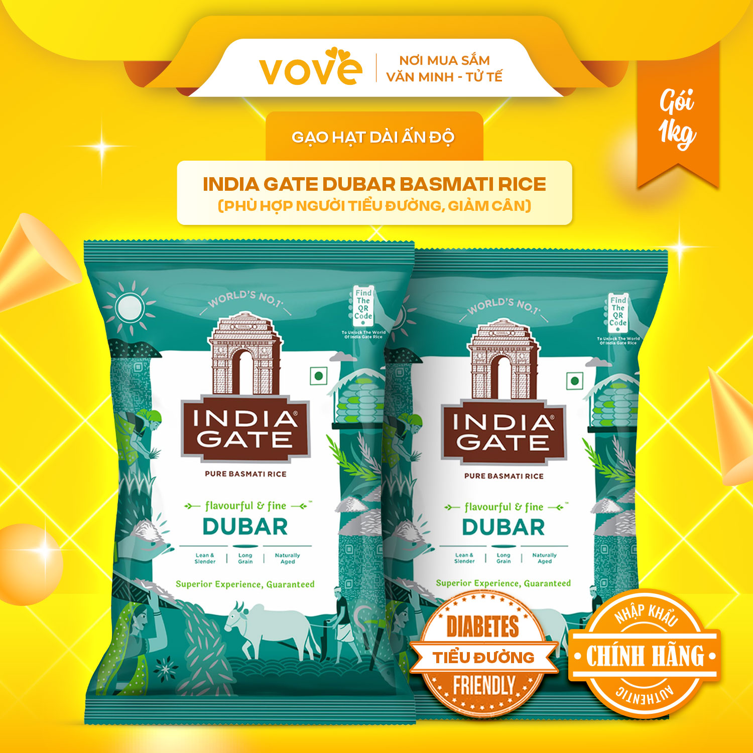 Gạo Ấn Độ INDIA GATE Basmati Rice Dubar 5kg