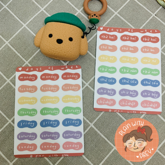 Sticker trang trí Bullet Journal/Planner: Thứ ngày tháng ~ Days of week | Desigined by Plan With Prey