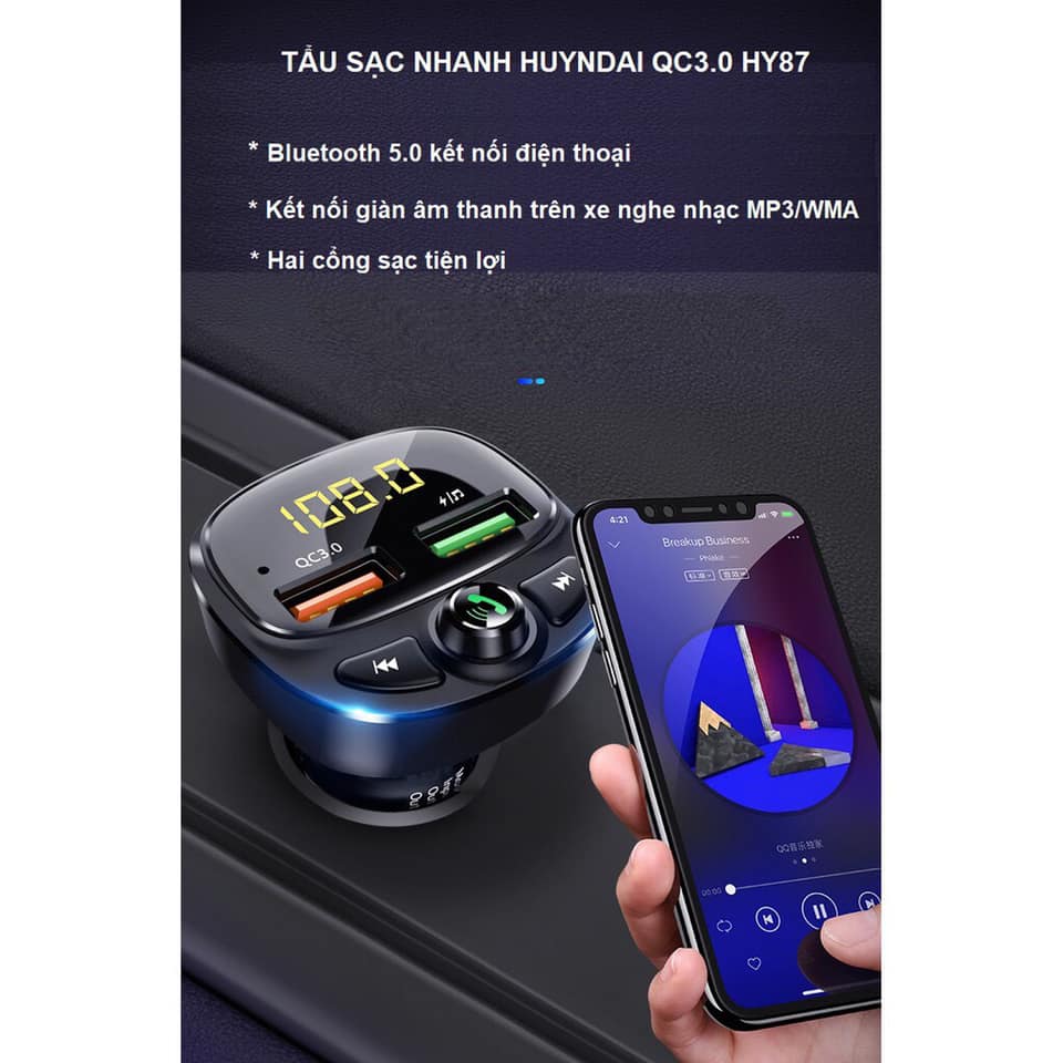 Tẩu nghe nhạc kèm tẩu sạc hy87 chuẩn xịn cực tiện lợi dành cho mọi loại xe