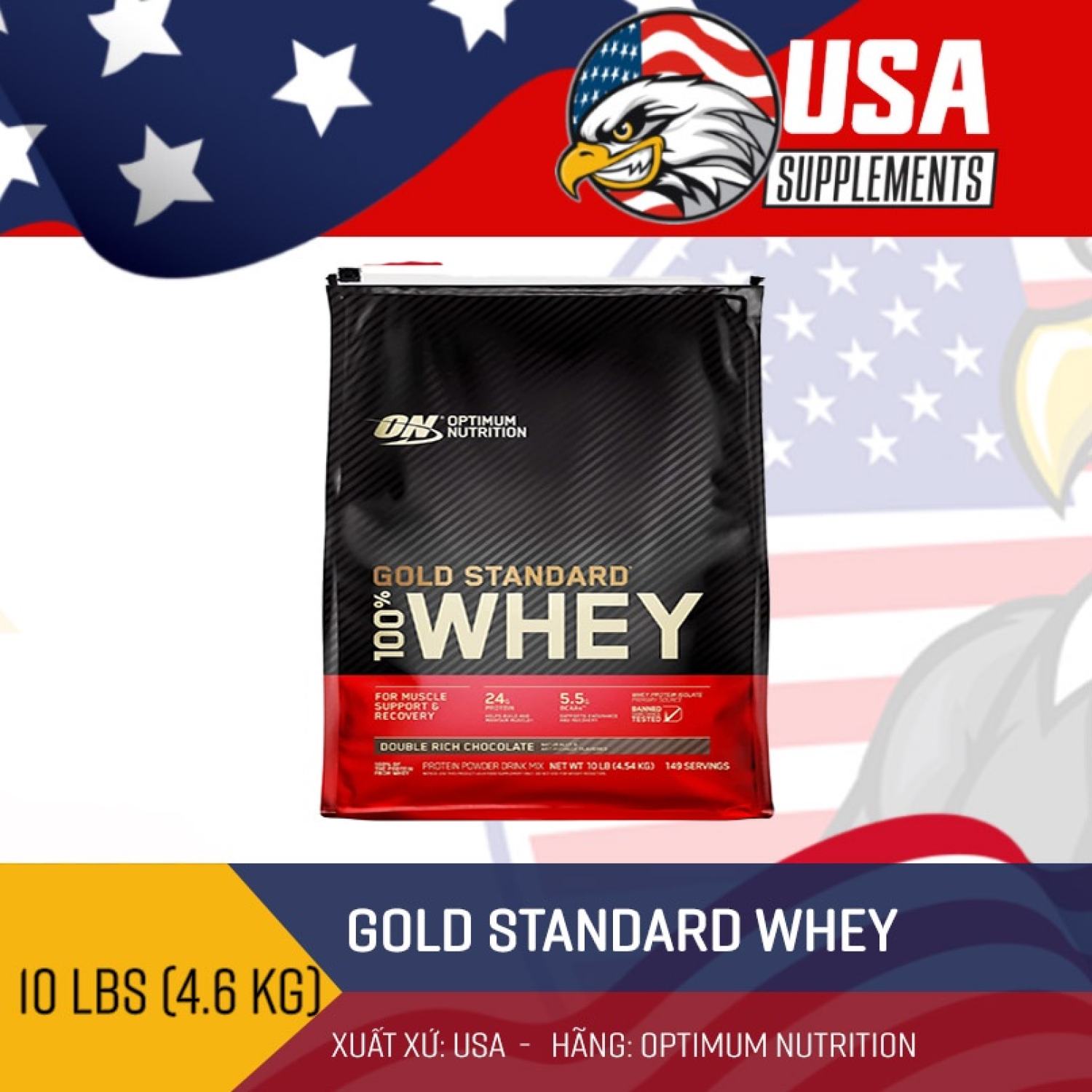 Sữa tăng cơ Whey Protein ON Gold Standard 100% Whey 10Lbs, 144 servings-
