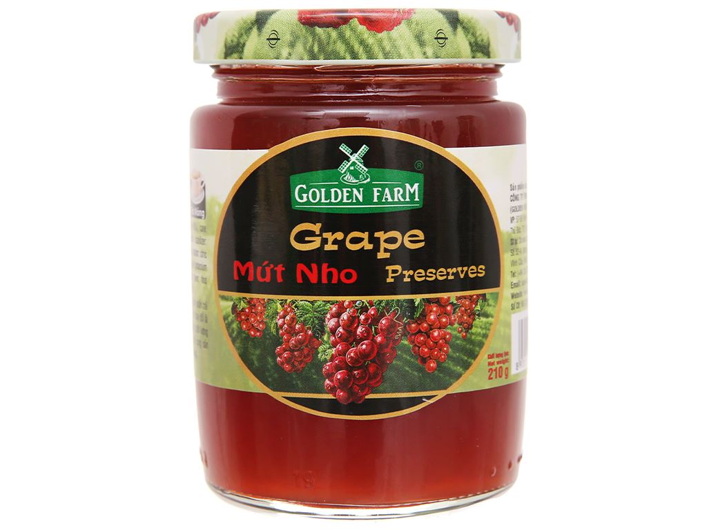 Mứt Nho Grape Preserves GOLDEN FARM 210G - Dùng ăn kèm kem, sinh tố, bánh mì, sandwich, trà nóng