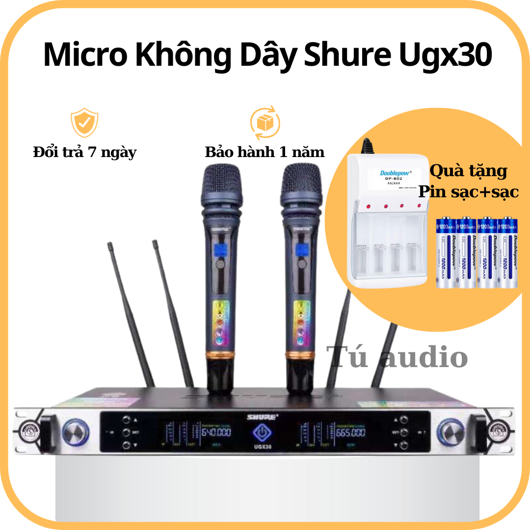 Bộ micro không dây shure ugx30 - 2022- 4 hộp sóng lớn, vỉ hàng chuẩn loại 1